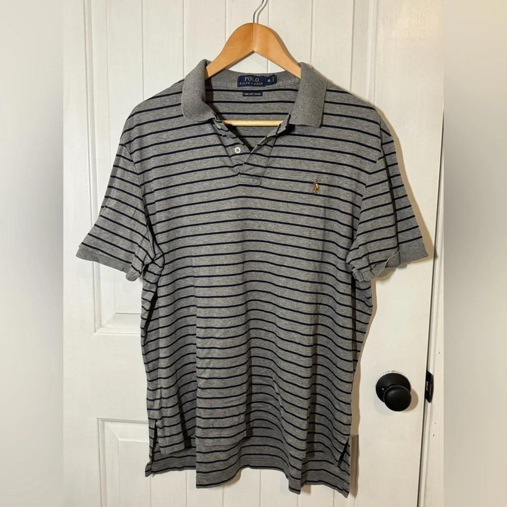 Polo by Ralph Lauren Men's Gray Striped Soft Cotton Polo